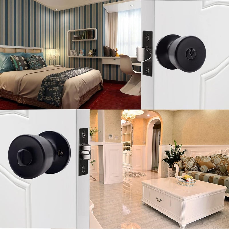 DSJJBLL 3 Pack Matte Black Round Ball Door Knob with Different Keys Passage Door Privacy Locking Interior/Exterior Door Knob/Berlin Series Lock for Room Door - Image 3